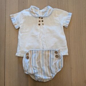 Charming White and Tan Striped Romper Set